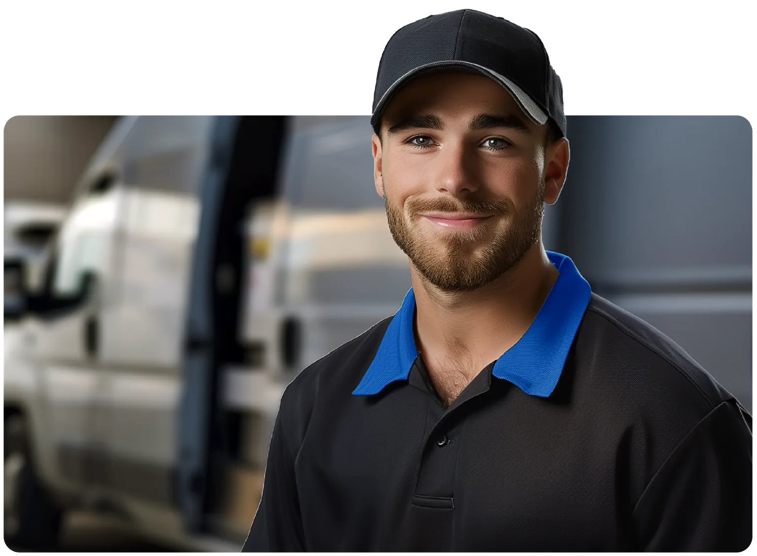 Fyxify service professional in uniform standing in front of his work van